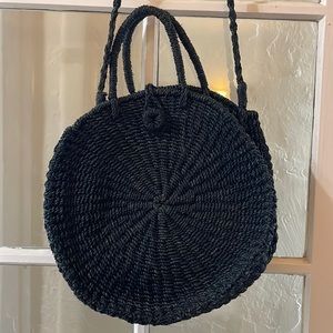 Abaca black circle straw crossbody bag